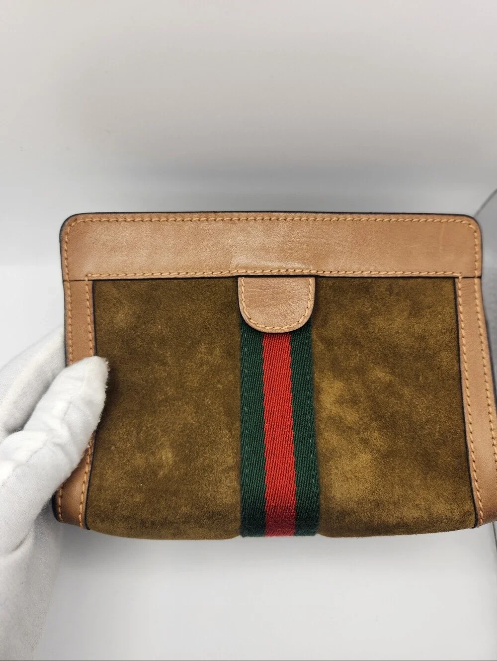 Vintage Gucci Sherry Line Velcro Suede Clutch